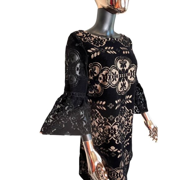 ✨Velvet Luxe Evening Dress Eliza J Black Lace Bell Sleeve Cocktail Dress Size 8✨ - Picture 5 of 10